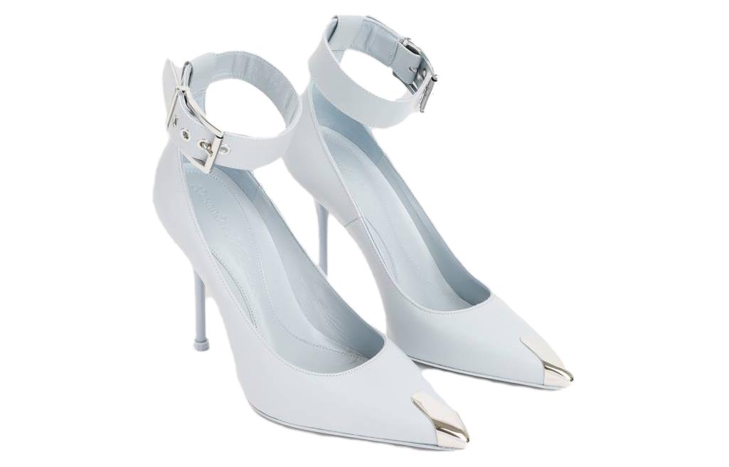 Lookbook (W) Alexander McQueen Sepatu Hak Tinggi 'Punk Stud Buckle Stiletto Putih' 709994WHSWD4559