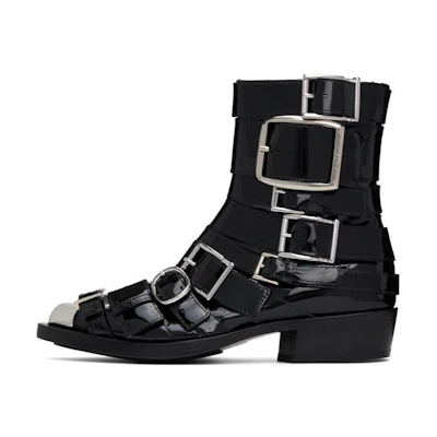 (W) Alexander McQueen Punk Buckle Boots 'Black Silver'