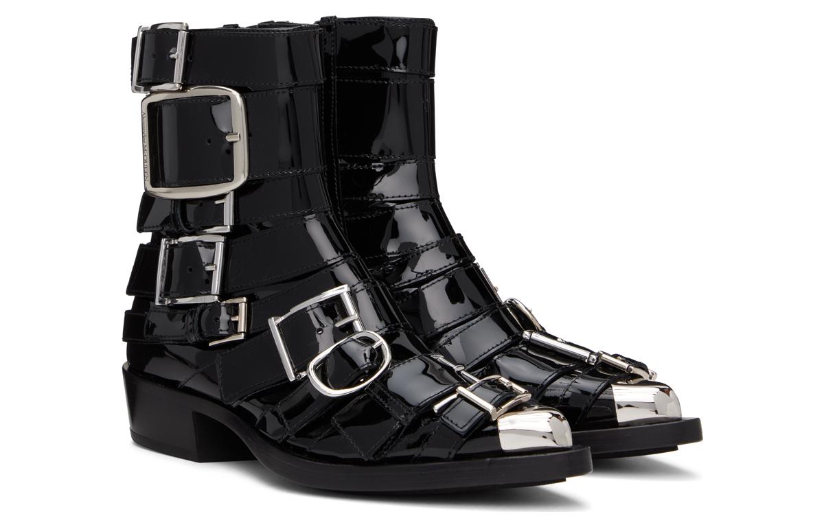 Lookbook (Women) Alexander McQueen Punk Buckle Boots 'Black Silver' 718853WHJUM1081