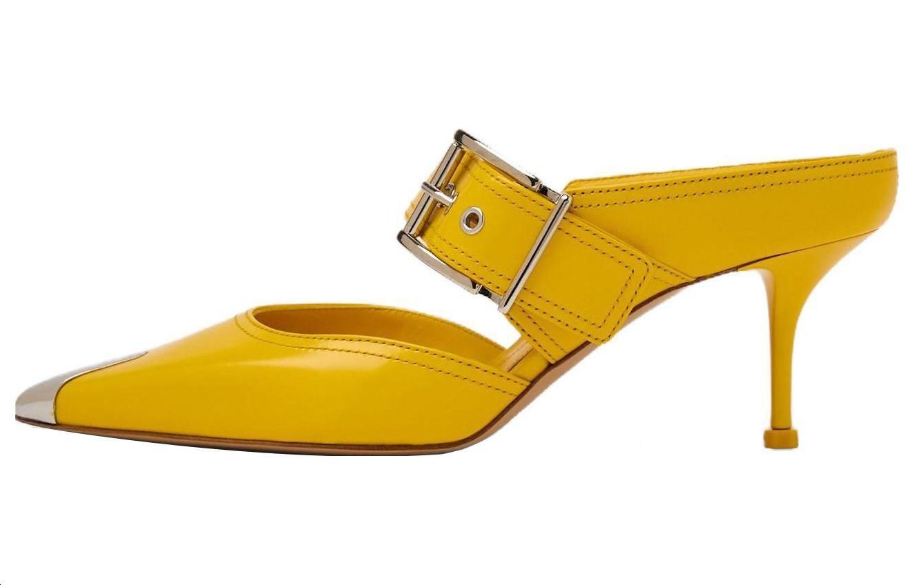 Buy (W) Alexander McQueen Punk Buckle Mule Tumit Tinggi 'Kuning' 709993WHSWD7097