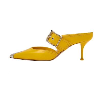 (W) Alexander McQueen Buckle Leather Mule 'Pop Yellow Silver'