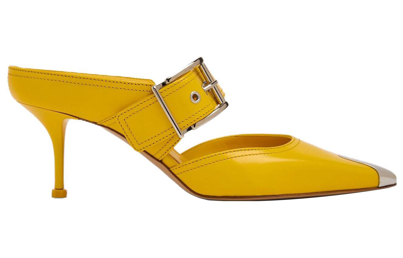 Order (W) Alexander McQueen Punk Buckle Mule Tumit Tinggi 'Kuning' 709993WHSWD7097