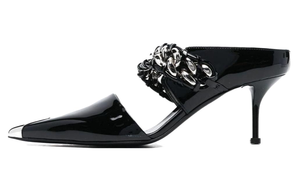 Buy (W) Alexander McQueen Sandal Hak Tinggi Kulit Punk 'Black Patent' 718868WIA3E1081