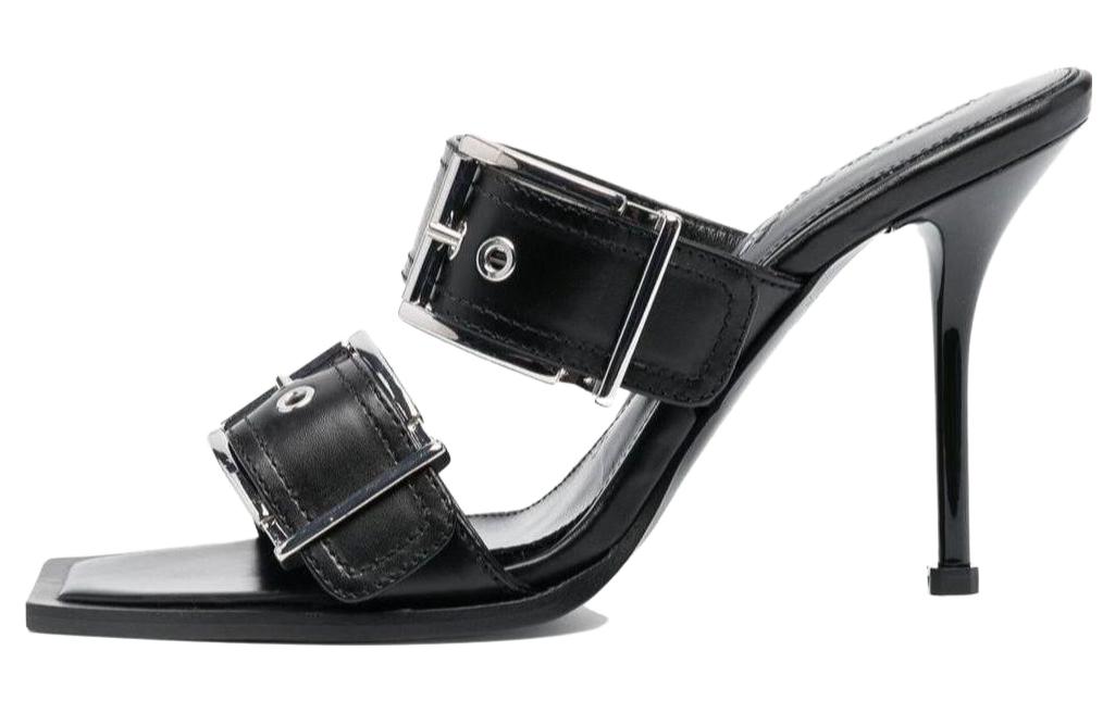 Buy (W) 알렉산더 맥퀸 펑크 레더 슬라이드 (블랙) 709990WHSWD1081