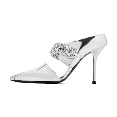 (W) Alexander McQueen Punk Leather Slide 'Silver'