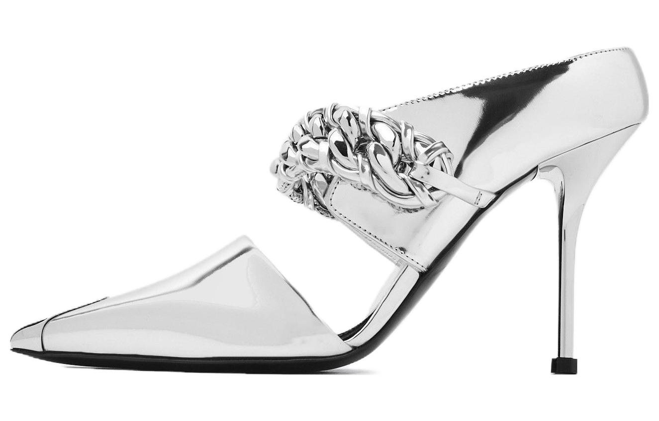 (Women) Alexander McQueen Punk Leather Slide 'Silver' 719501W4UQ38100