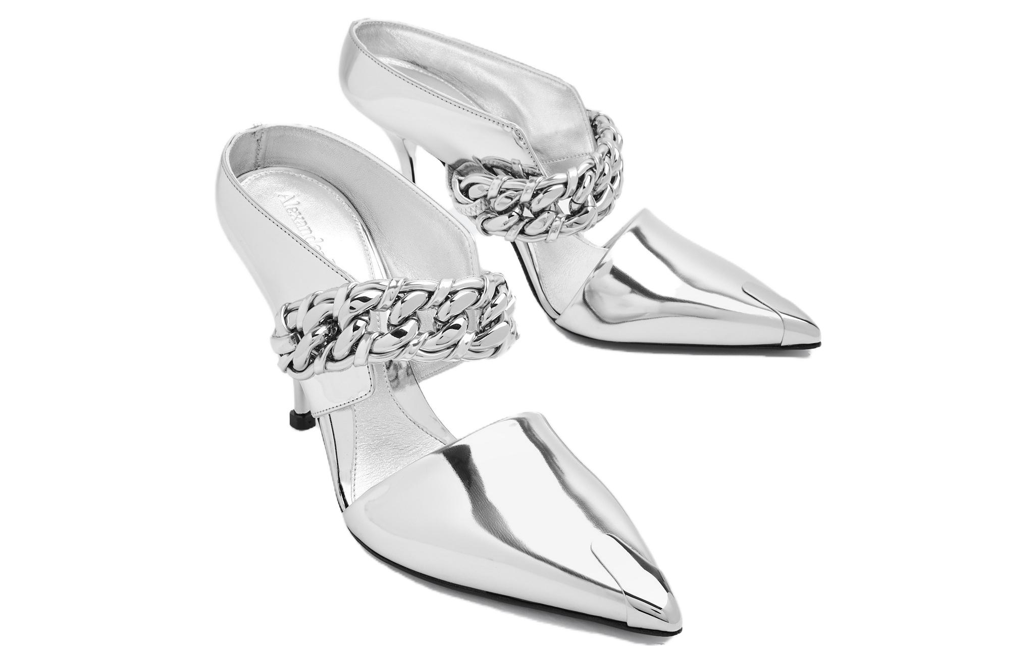 Lookbook (Women) Alexander McQueen Punk Leather Slide 'Silver' 719501W4UQ38100