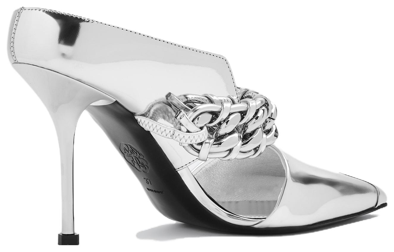 Shop (Women) Alexander McQueen Punk Leather Slide 'Silver' 719501W4UQ38100