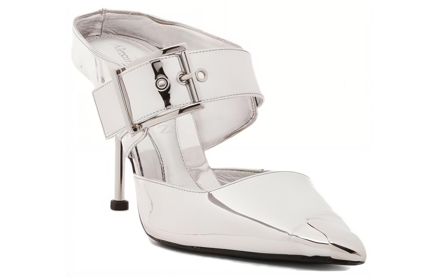 Lookbook (Women) Alexander McQueen Punk Metallic Mules 'Silver' 780791W4WG18100