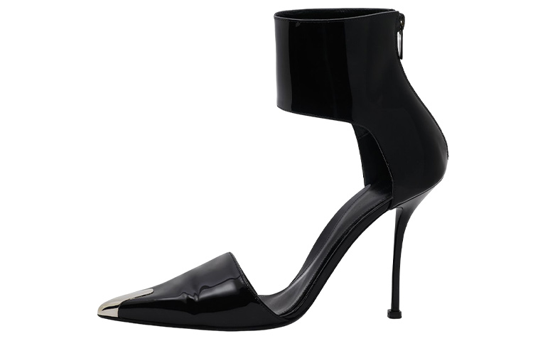 (Women) Alexander McQueen Punk Patent Leather Heels Silver 'Black' 718859WHJUM1081