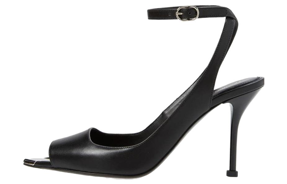 (Women) Alexander McQueen Punk Peep Toe 4 In Sandals Silver 'Black' 757489WIEA11081