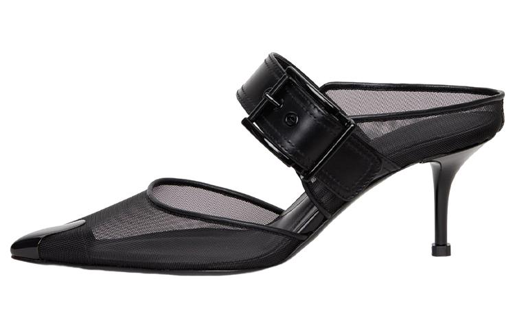 (Women) Alexander McQueen Punk Punk Black 'Buckle Open-Heel' 744485W4AB21000