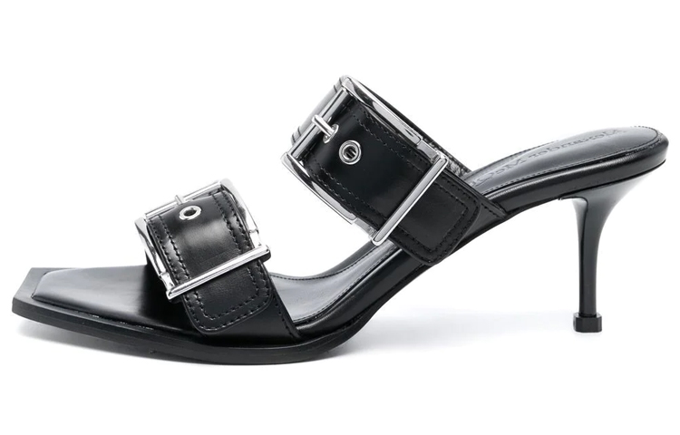 (W) Alexander McQueen Double Buckle Punk 3 In Mules Silver 'Black'