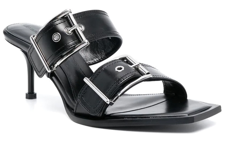 (W) Alexander McQueen Double Buckle Punk 3 In Mules Silver 'Black' 圖 2