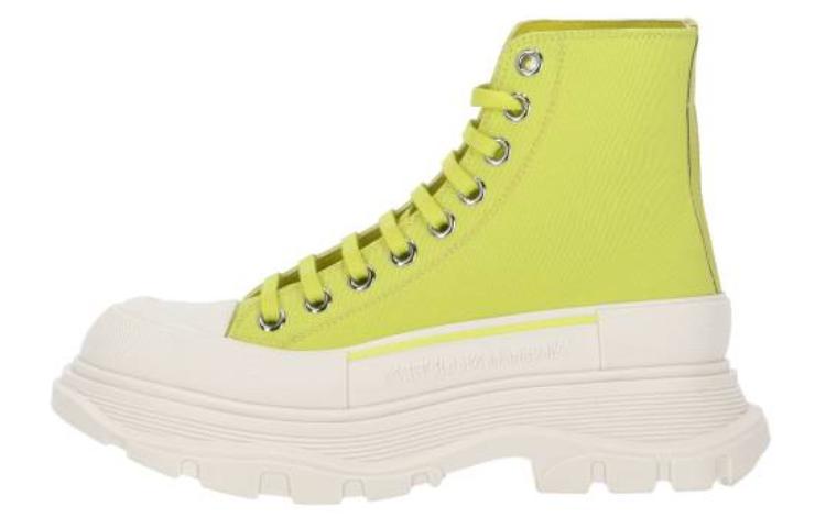 Buy (W) 알렉산더 맥퀸 옐로우 화이트 둥근코 레이스업 부츠 697080W4UW27058