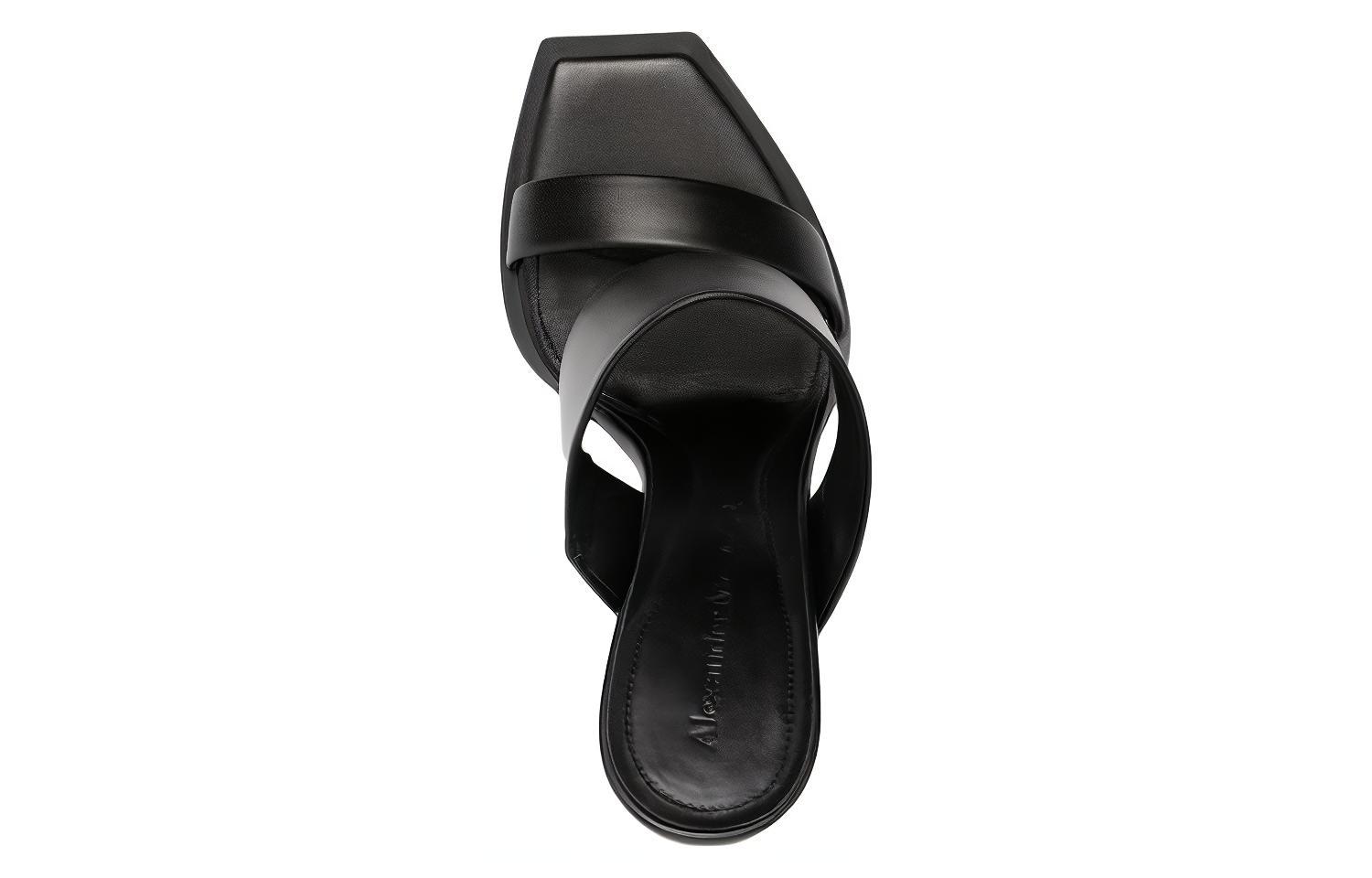 Shop (W) Alexander McQueen Shard Sandalia de Cuero 'Punta Abierta Negra' 746243WIDQ01000