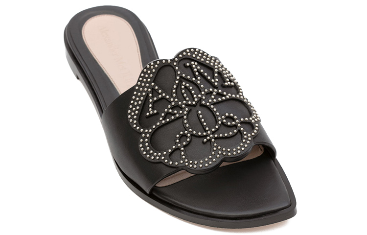 Lookbook (W) アレキサンダー・マックイーン シグネチャー カーフスキン柄 スリッパ (ブラック) 611713WHYV21088