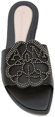 (W) アレキサンダー・マックイーン シグネチャー カーフスキン柄 スリッパ (ブラック) 611713WHYV21088 Purchase (W) アレキサンダー・マックイーン シグネチャー カーフスキン柄 スリッパ (ブラック) 611713WHYV21088