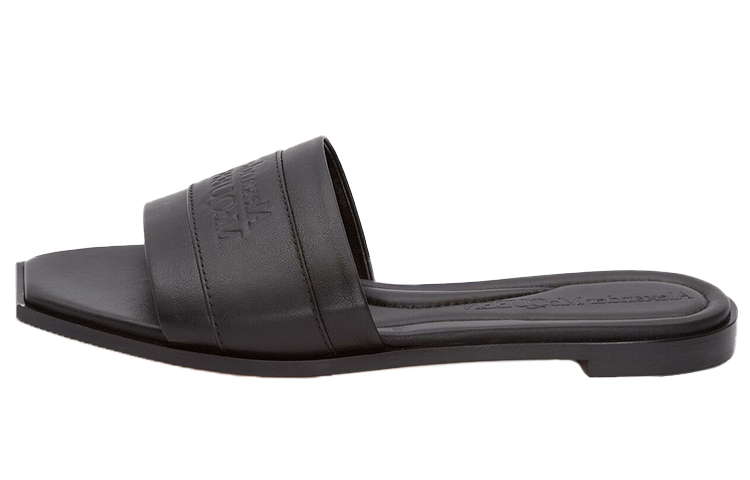 (Women) Alexander McQueen Signature Black 'Calfskin Comfort Casual Fashion Slide' 651902WHZX11000