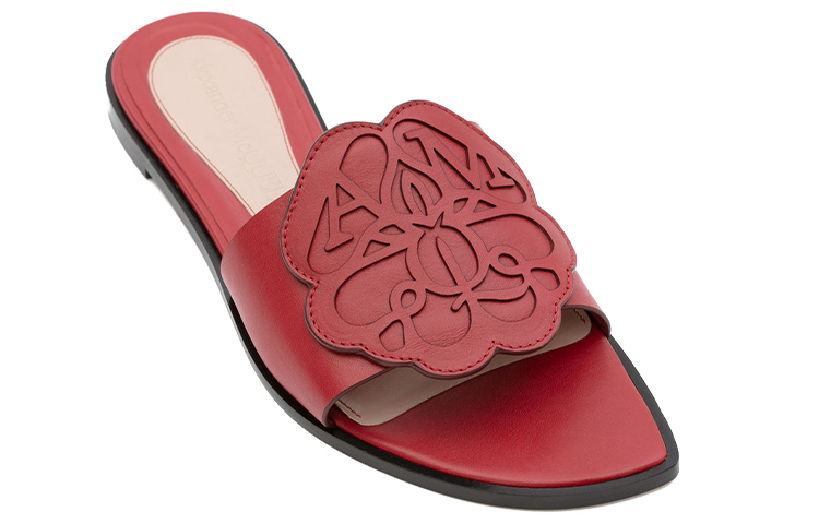 Order Alexander McQueen 紅色印花小牛皮女款拖鞋