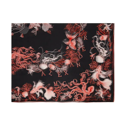 (Women) Alexander McQueen Silk Scarf Black/Red 6849973060Q1072