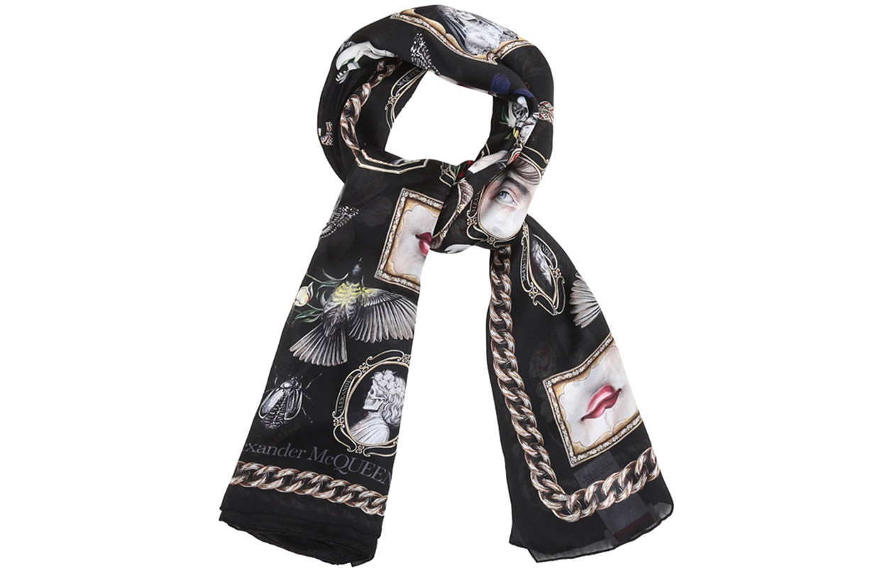 Shop (W) 亞歷山大·麥昆絲巾 黑米色多彩印花 568693-3011Q-1079