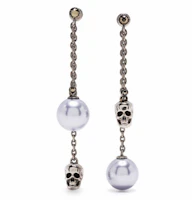 Order (Women) Alexander McQueen Silver Skull Drop Earrings with Mother-of-Pearl & Pearls 651156J160X4030