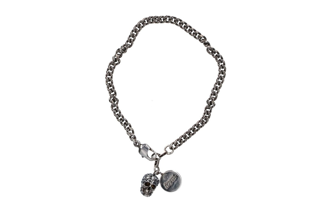 (Women) Alexander McQueen Silver Skull Pendant Bracelet. 582695J160Y
