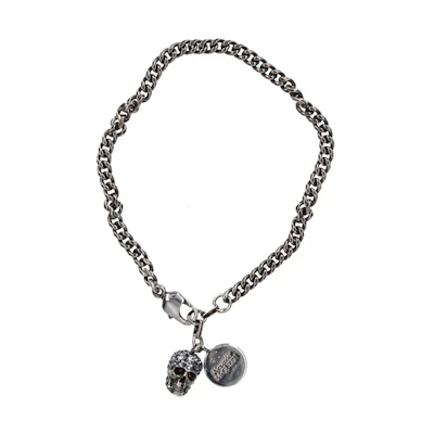(Women) Alexander McQueen Silver Skull Pendant Bracelet. 582695J160Y