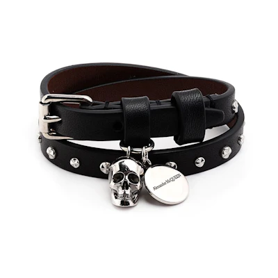 (Women) Alexander McQueen Skull Charm Wrap Bracelet Black 6309901AAA4