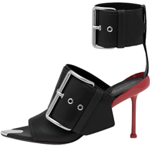 Alexander McQueen 亞歷山大·麥昆 Slash 皮革 尖頭露趾搭扣 一字帶涼鞋 9cm 女款 黑色 Buy Alexander McQueen 亞歷山大·麥昆 Slash 皮革 尖頭露趾搭扣 一字帶涼鞋 9cm 女款 黑色