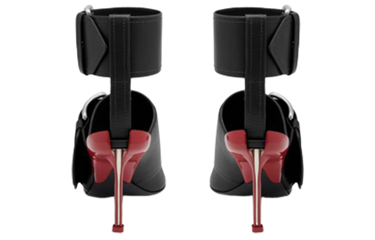 Shop (W) Alexander McQueen Slash Sandale Noire à Bout Pointu en Cuir avec Boucle 768109WIEA31695