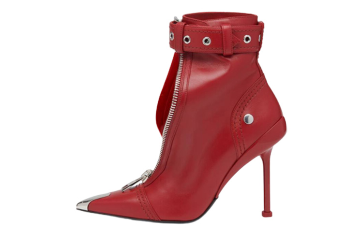 (Women) Alexander McQueen Slash 'Red Pointed-Toe Zip Ankle Boot' 768101WIDR46153