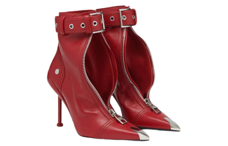 Order (W) Alexander McQueen Slash ''Rode Puntige Teen Enkelboot met Rits'' 768101WIDR46153