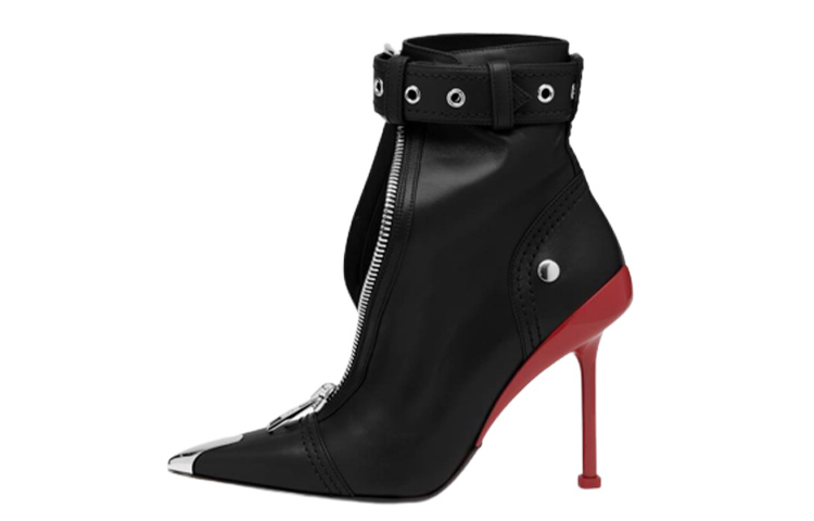 (Women) Alexander McQueen Slash Leather Pointed Toe Zip Boots 'Black' 768101WIDR41695