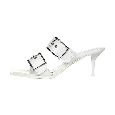 (W) Alexander McQueen Double Buckle Punk Mule 'Ivory'