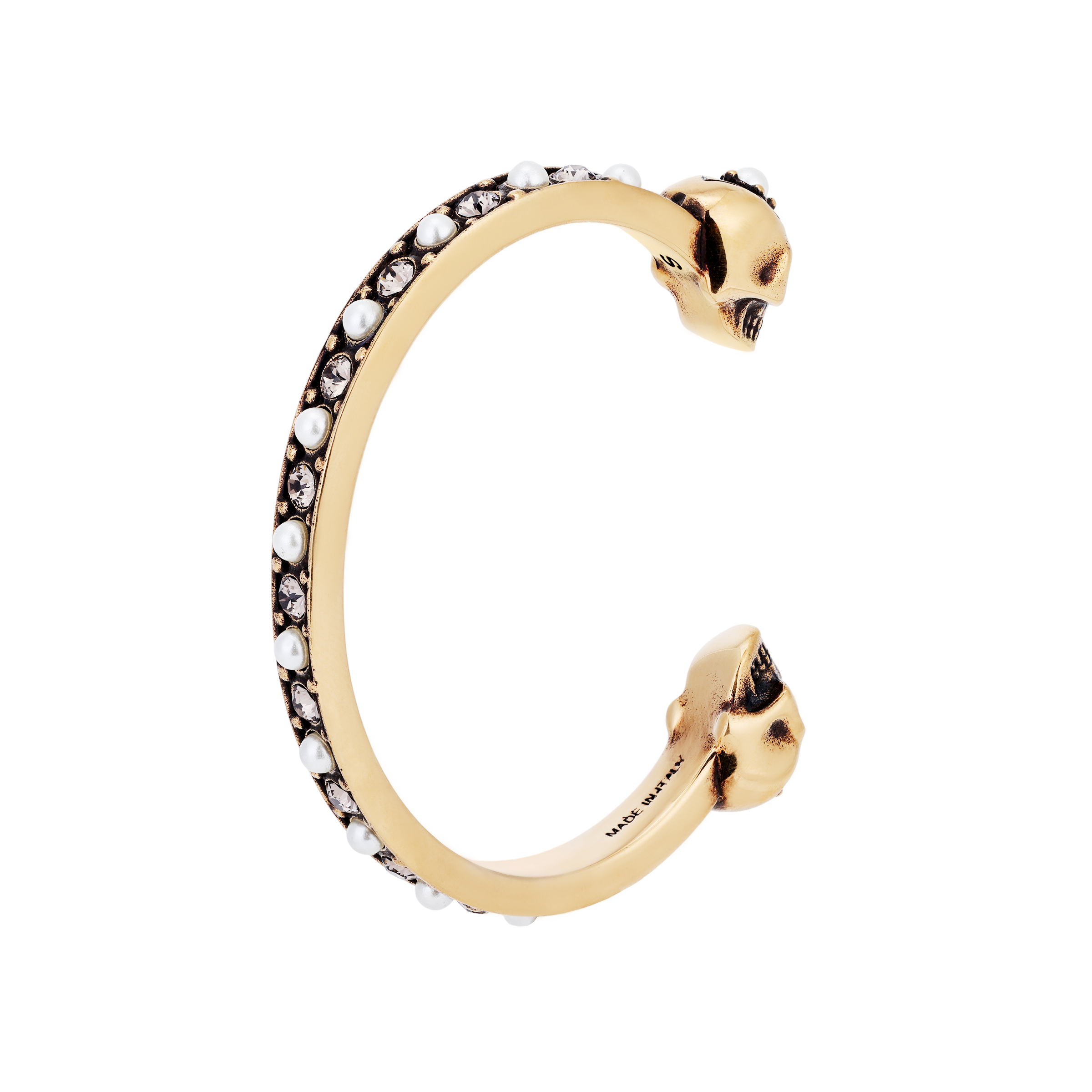 (Women) Alexander McQueen Slim Double Skull Bracelet in Antique Gold 553653J160T7124