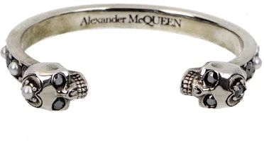 (Women) Alexander McQueen Slim Double Skull Brass Bangle Antique Silver 553653J160Y1328 (Women) Alexander McQueen Slim Double Skull Brass Bangle Antique Silver 553653J160Y1328