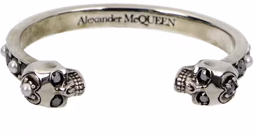 Order (Women) Alexander McQueen Slim Double Skull Brass Bangle Antique Silver 553653J160Y1328