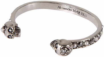 Shop (Women) Alexander McQueen Slim Double Skull Brass Bangle Antique Silver 553653J160Y1328