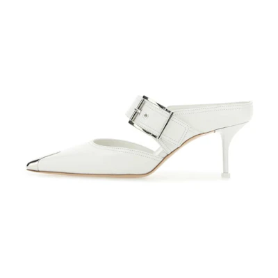 (W) Alexander McQueen Slip-On Heels 'Punk Buckle White'