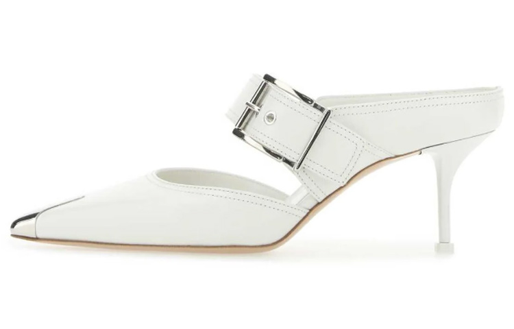 (Women) Alexander McQueen Slip-On Heels 'Punk Buckle White' 709993WHSWD9359