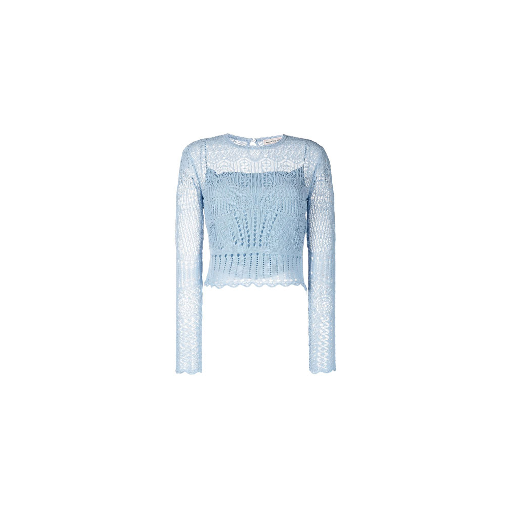 (Women) Alexander McQueen Solid Mesh Knit Crewneck Long Sleeve Crop Top 650278-Q1ASD-4079