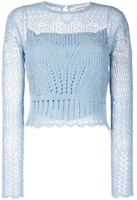 (Women) Alexander McQueen Solid Mesh Knit Crewneck Long Sleeve Crop Top 650278-Q1ASD-4079 (Women) Alexander McQueen Solid Mesh Knit Crewneck Long Sleeve Crop Top 650278-Q1ASD-4079