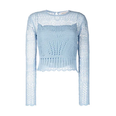 (Women) Alexander McQueen Solid Mesh Knit Crewneck Long Sleeve Crop Top 650278-Q1ASD-4079