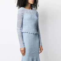 Shop (W) Alexander McQueen 合身網眼針織長袖短版上衣 650278-Q1ASD-4079