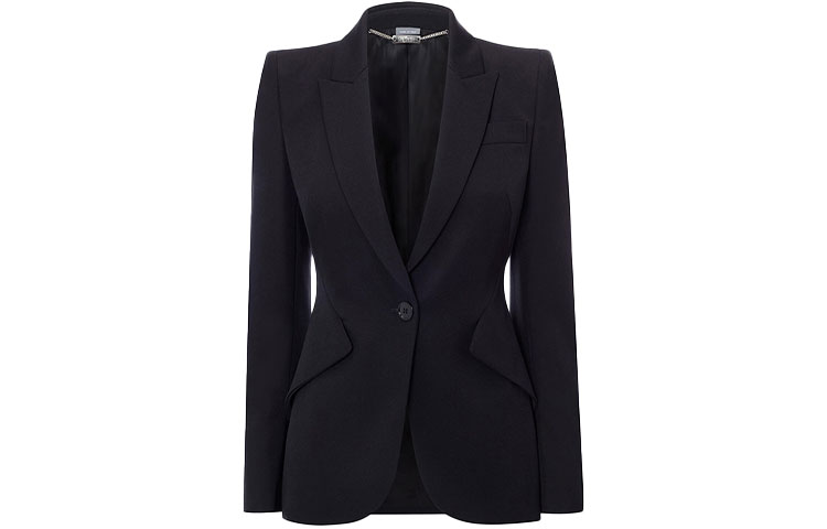 (Women) Alexander McQueen Solid Single-Button Blazer Black. 585442-QEAAA-1000