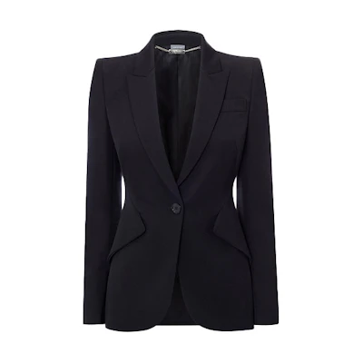 (Women) Alexander McQueen Solid Single-Button Blazer Black. 585442-QEAAA-1000