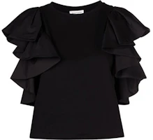 (Women) Alexander McQueen SS21 Black Knit T-Shirt with Ruffle Sleeves. 646792-QLAAA-1000 (Women) Alexander McQueen SS21 Black Knit T-Shirt with Ruffle Sleeves. 646792-QLAAA-1000