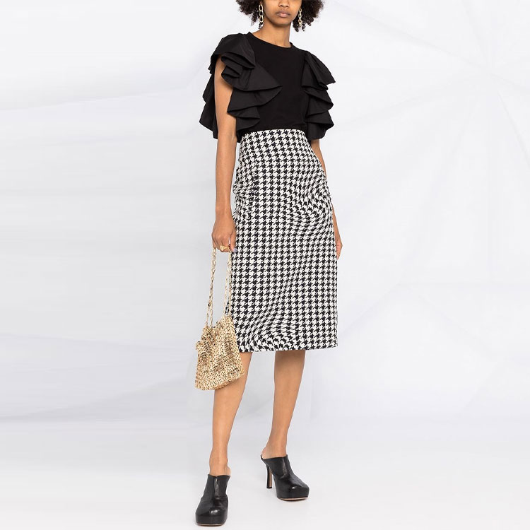 Shop (W) Alexander McQueen SS21 黑色針織荷葉袖T恤 646792-QLAAA-1000